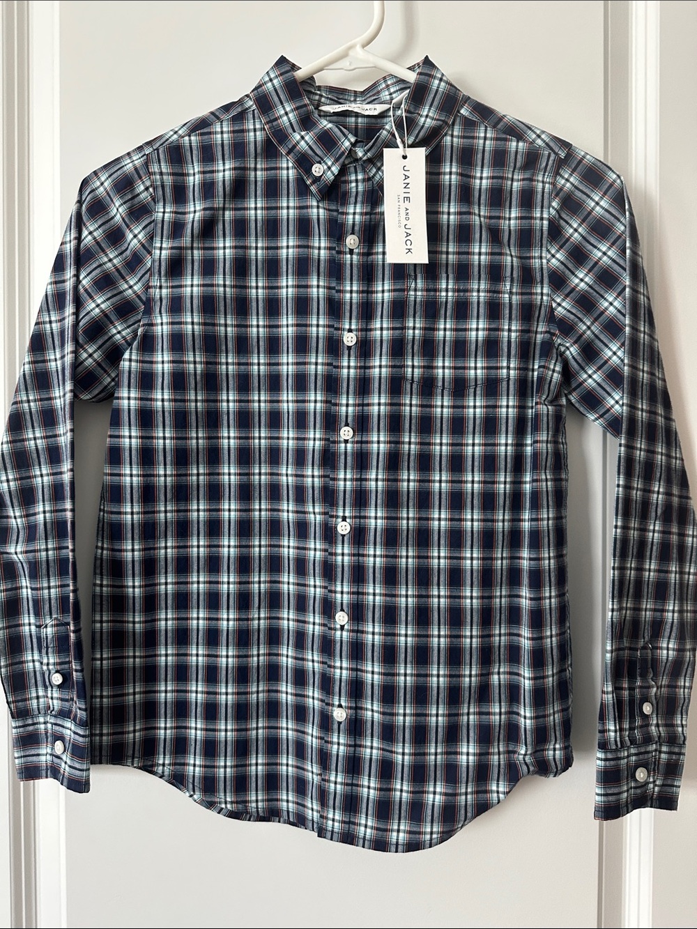 New Janie & Jack Navy/Orange Button Down Shirt, Size 10.